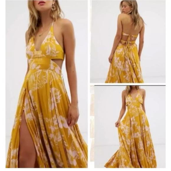Free People Dresses & Skirts - NWT Free People Lille Printed Tie-Back Maxi Dress Size Large Hawaii Honey Boho